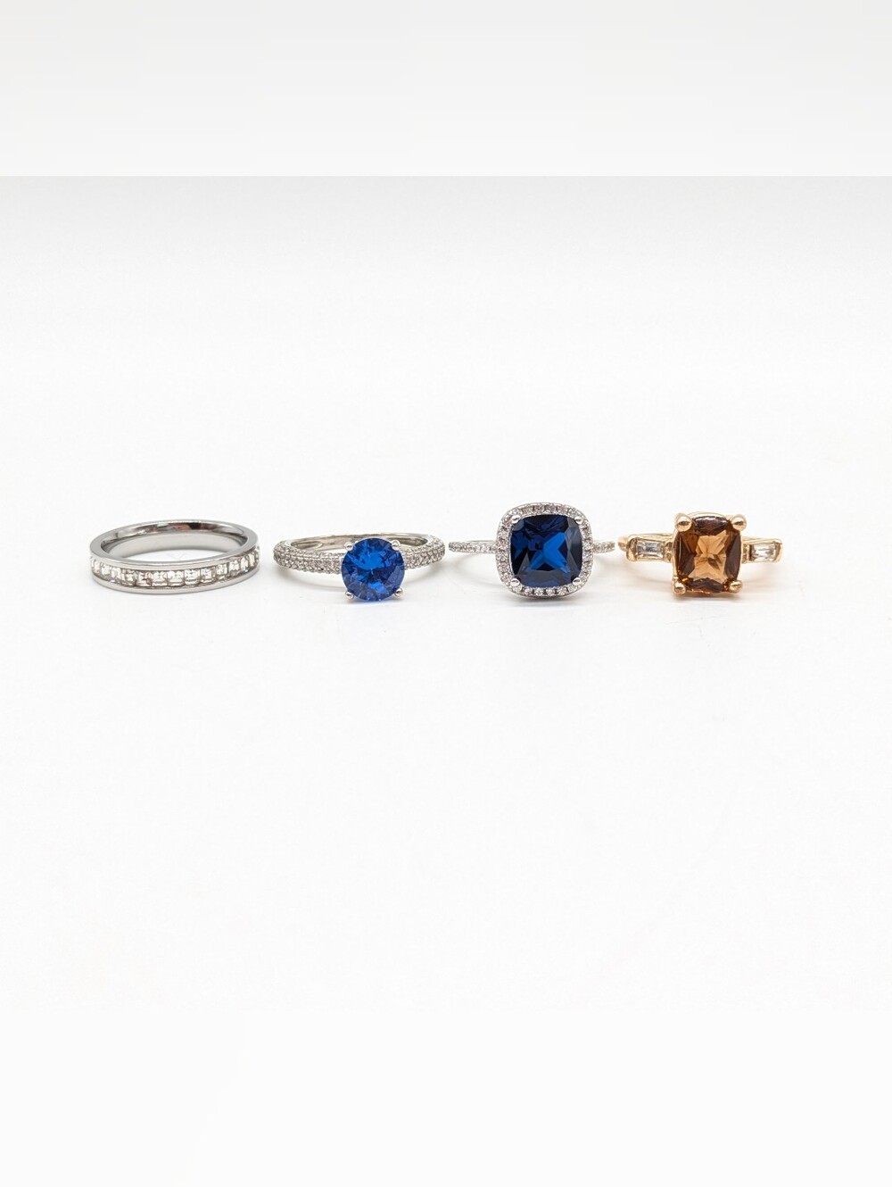 Costume Jewelry Silver Gold Tone Blue Brown Rings - Bundle Of 4 - Various Sizes